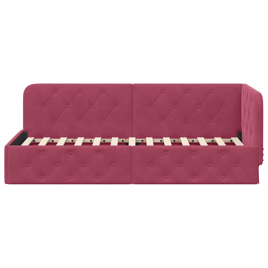 Cornice del letto ad angolo Rosso Vino 80 x 200 cm Velluto