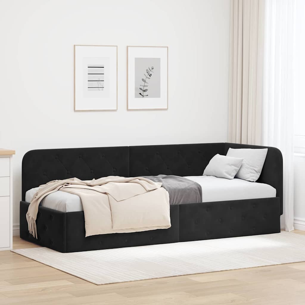 Cornice del letto ad angolo Nero 80 x 200 cm Velluto