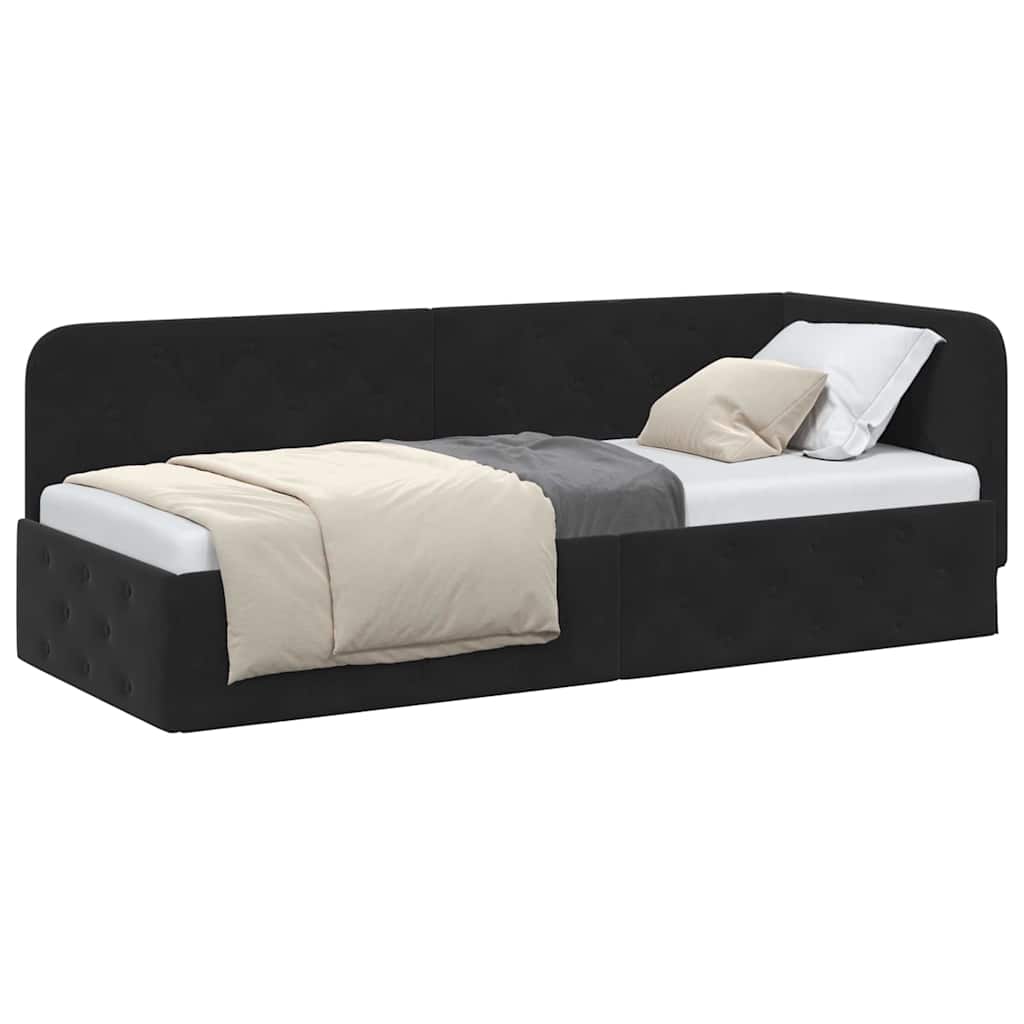 Cornice del letto ad angolo Nero 80 x 200 cm Velluto