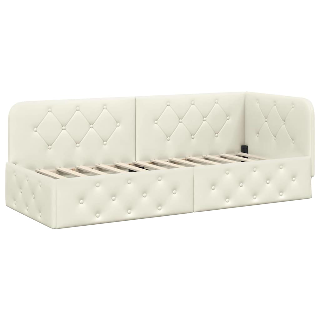 Cornice del letto ad angolo Crema 80 x 200 cm Velluto