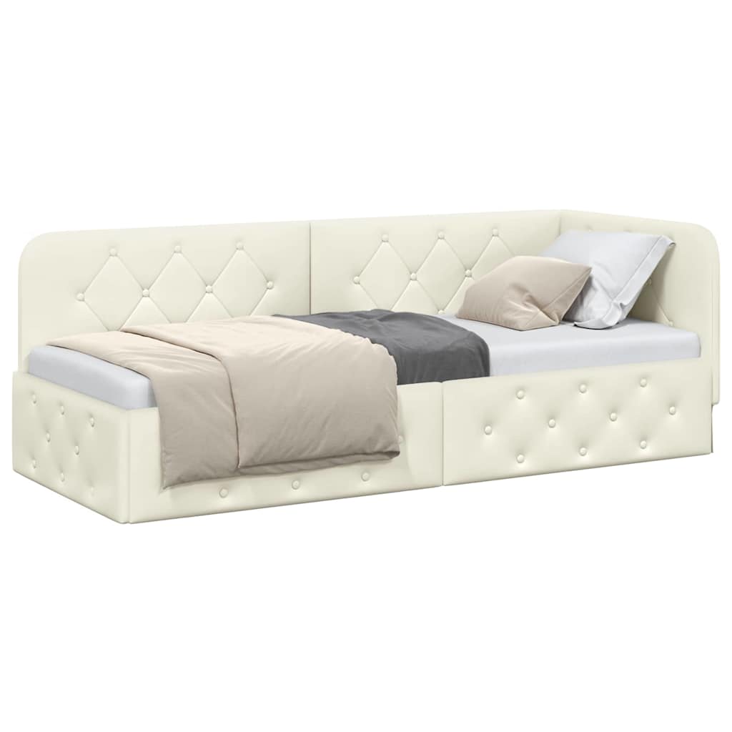 Cornice del letto ad angolo Crema 80 x 200 cm Velluto