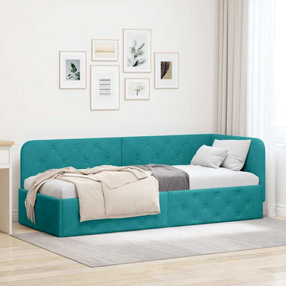 Cornice del letto ad angolo Turchese 80 x 200 cm Velluto