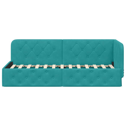 Cornice del letto ad angolo Turchese 80 x 200 cm Velluto