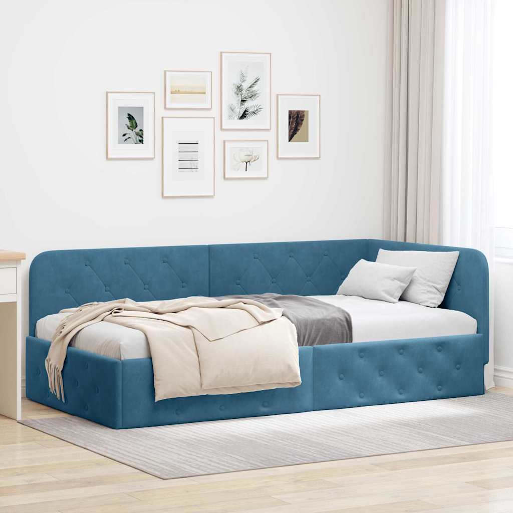 Cornice del letto ad angolo Blu 90 x 190 cm Velluto