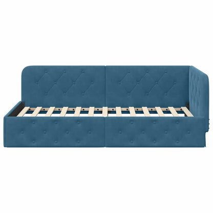 Cornice del letto ad angolo Blu 90 x 190 cm Velluto