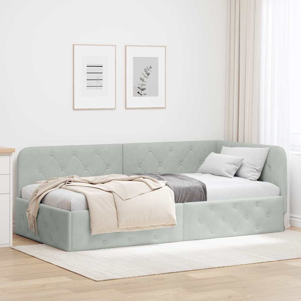 Cornice del letto ad angolo Grigio chiaro 90 x 190 cm Velluto