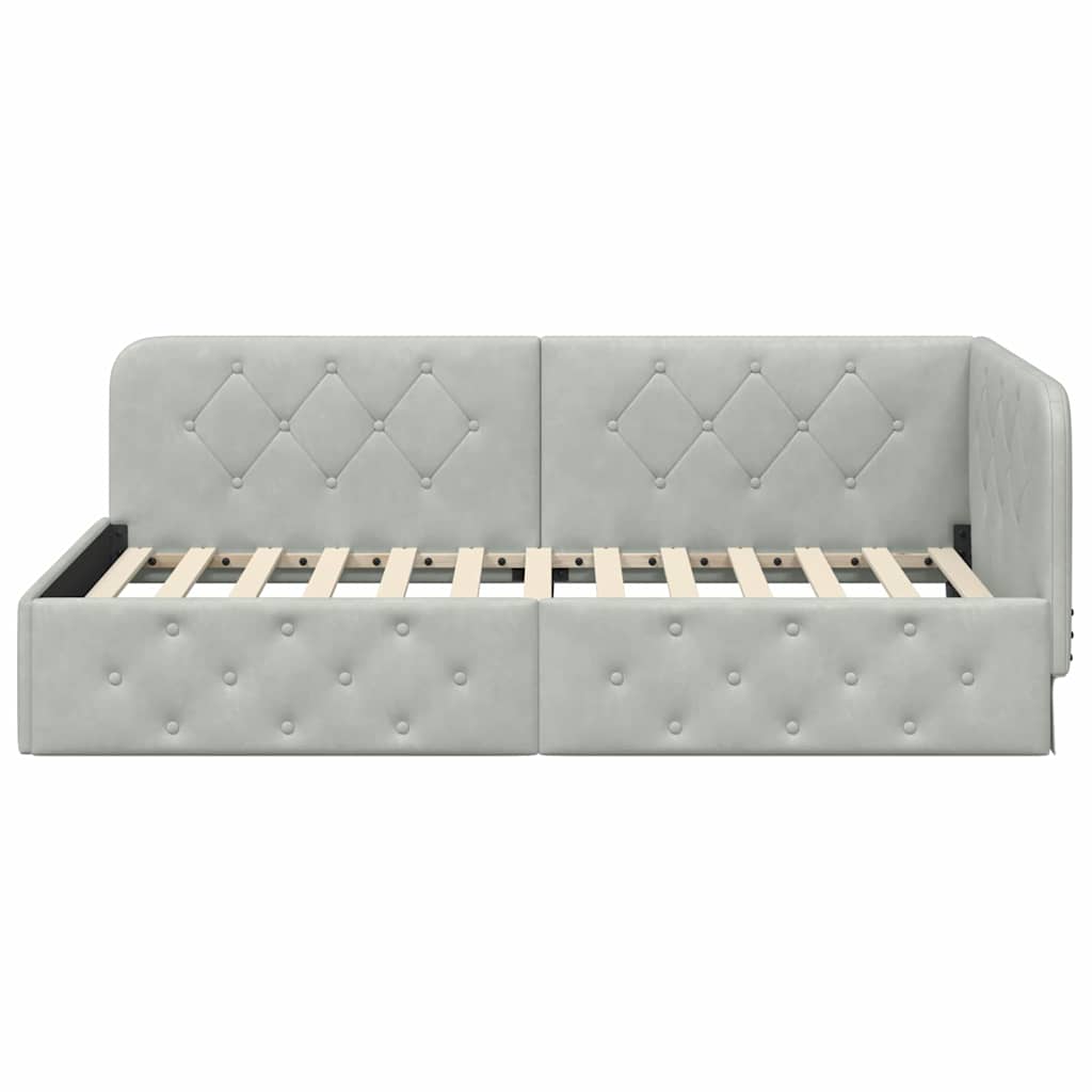 Cornice del letto ad angolo Grigio chiaro 90 x 190 cm Velluto