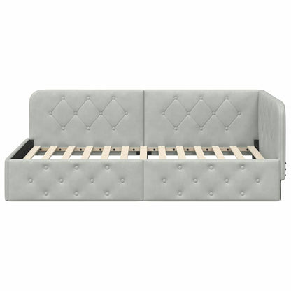 Cornice del letto ad angolo Grigio chiaro 90 x 190 cm Velluto