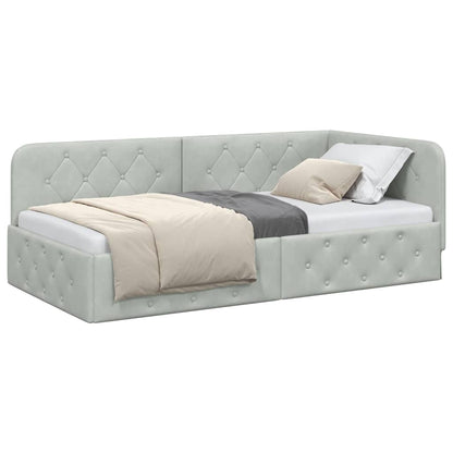 Cornice del letto ad angolo Grigio chiaro 90 x 190 cm Velluto