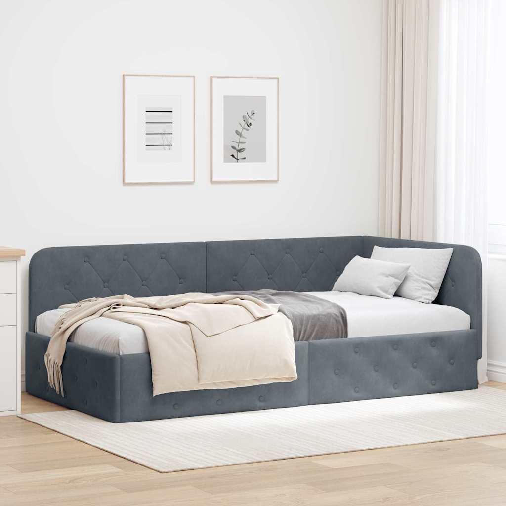 Cornice del letto ad angolo Grigio scuro 90 x 190 cm Velluto