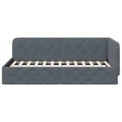 Cornice del letto ad angolo Grigio scuro 90 x 190 cm Velluto