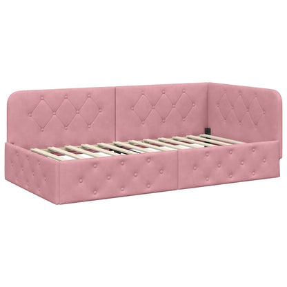Cornice del letto ad angolo Rosa 90 x 190 cm Velluto