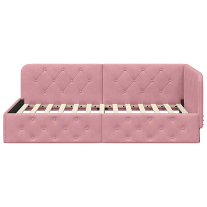 Cornice del letto ad angolo Rosa 90 x 190 cm Velluto