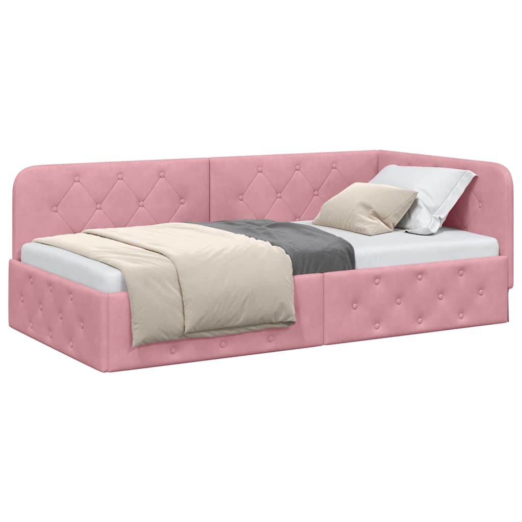 Cornice del letto ad angolo Rosa 90 x 190 cm Velluto