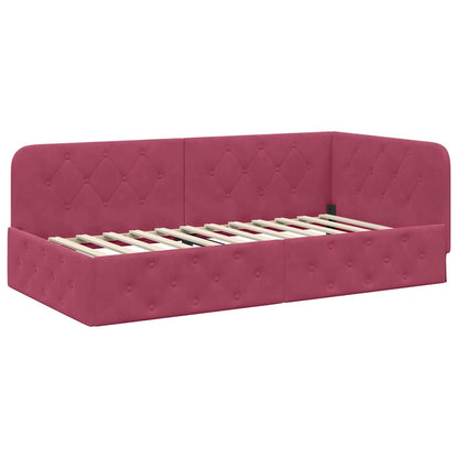 Cornice del letto ad angolo Rosso Vino 90 x 190 cm Velluto