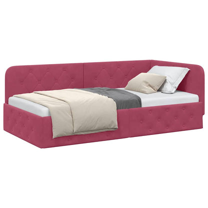 Cornice del letto ad angolo Rosso Vino 90 x 190 cm Velluto