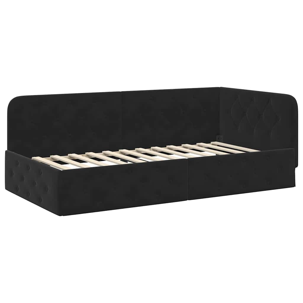 Cornice del letto ad angolo Nero 90 x 190 cm Velluto