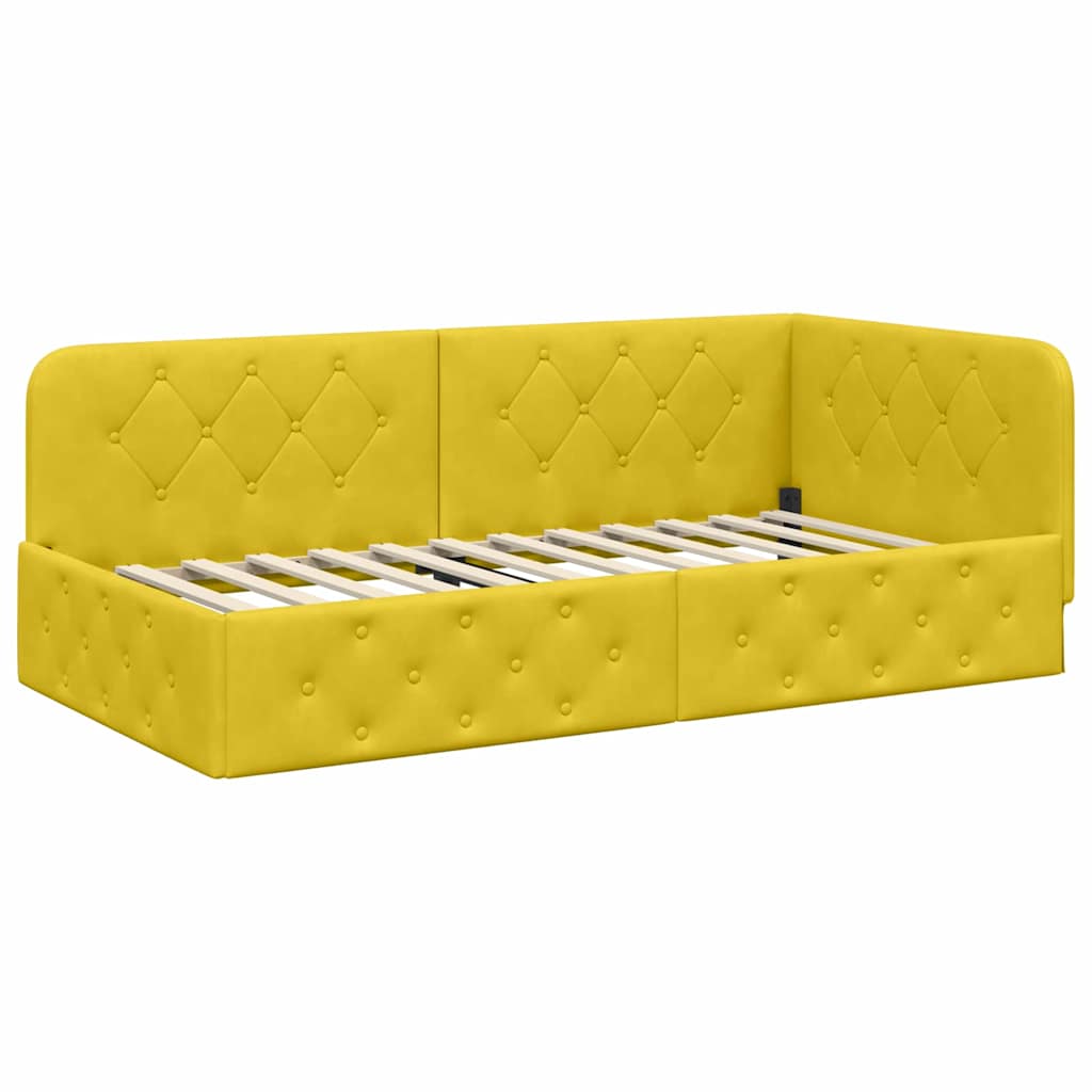 Cornice del letto ad angolo Giallo 90 x 190 cm Velluto