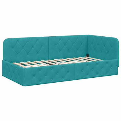 Cornice del letto ad angolo Turchese 90 x 190 cm Velluto