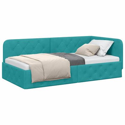 Cornice del letto ad angolo Turchese 90 x 190 cm Velluto
