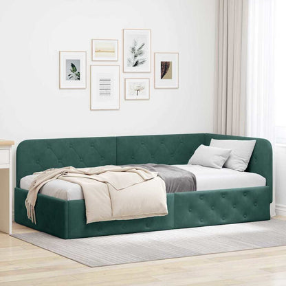 Cornice del letto ad angolo Verde Scuro 90 x 200 cm Velluto