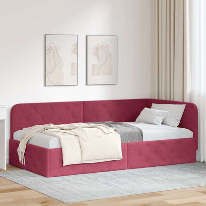 Cornice del letto ad angolo Rosso Vino 90 x 200 cm Velluto