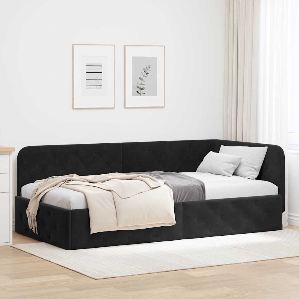 Cornice del letto ad angolo Nero 90 x 200 cm Velluto