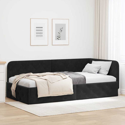 Cornice del letto ad angolo Nero 90 x 200 cm Velluto