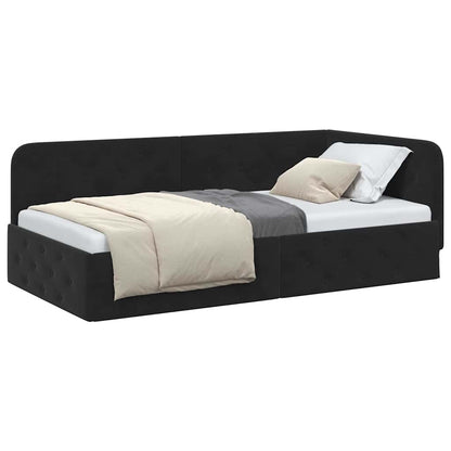 Cornice del letto ad angolo Nero 90 x 200 cm Velluto