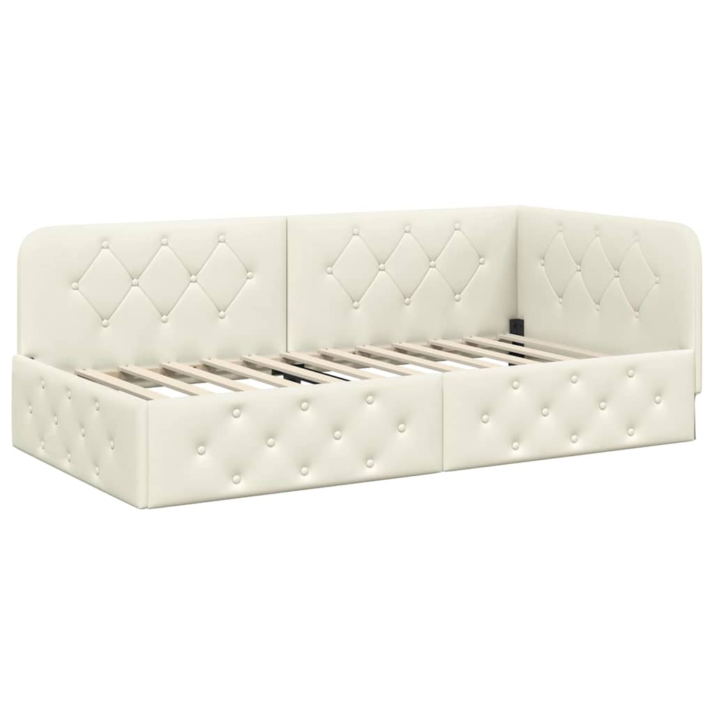 Cornice del letto ad angolo Crema 90 x 200 cm Velluto