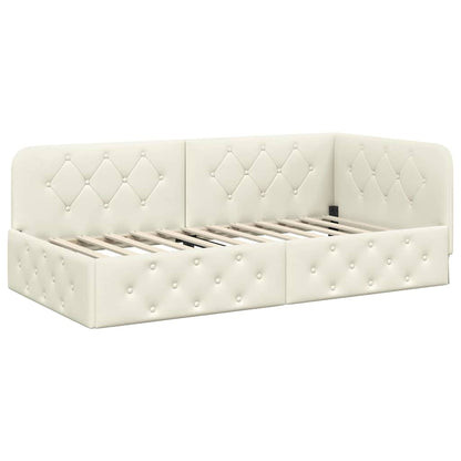 Cornice del letto ad angolo Crema 90 x 200 cm Velluto