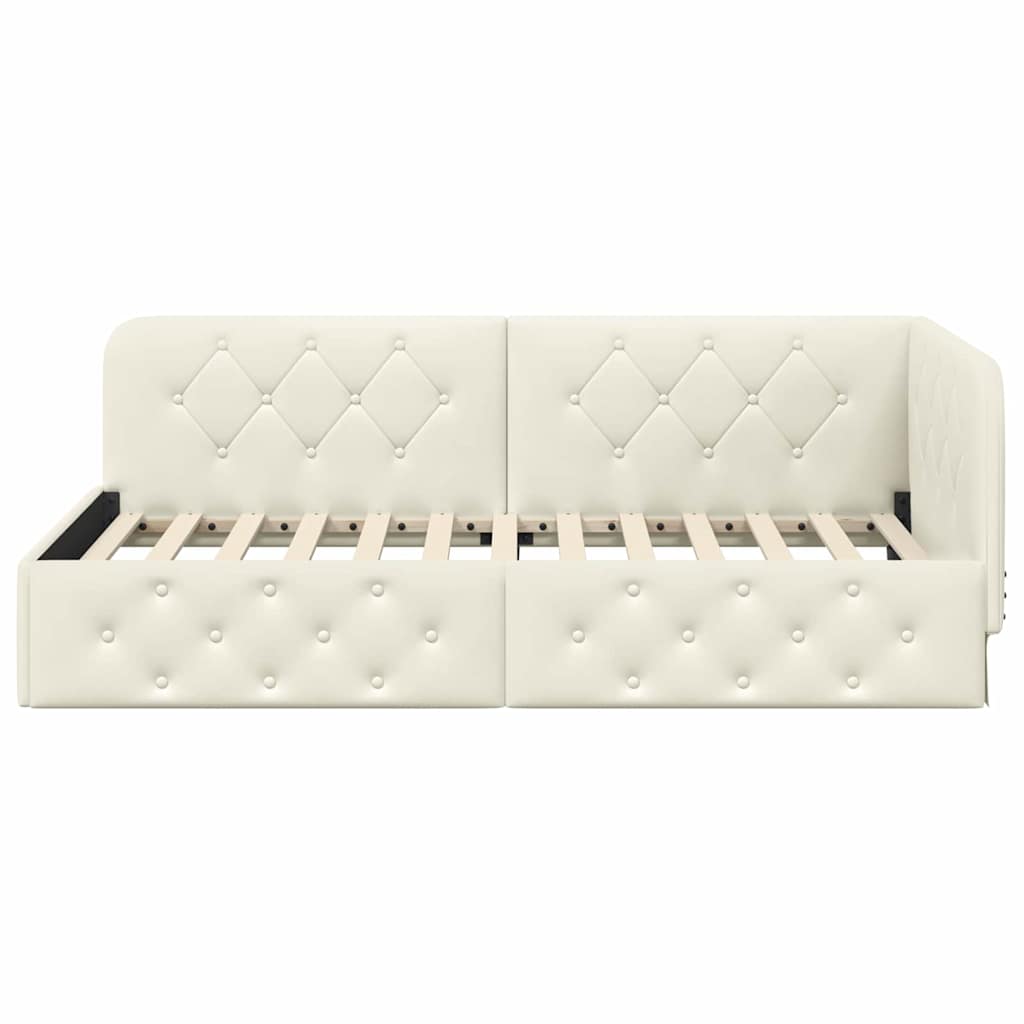 Cornice del letto ad angolo Crema 90 x 200 cm Velluto