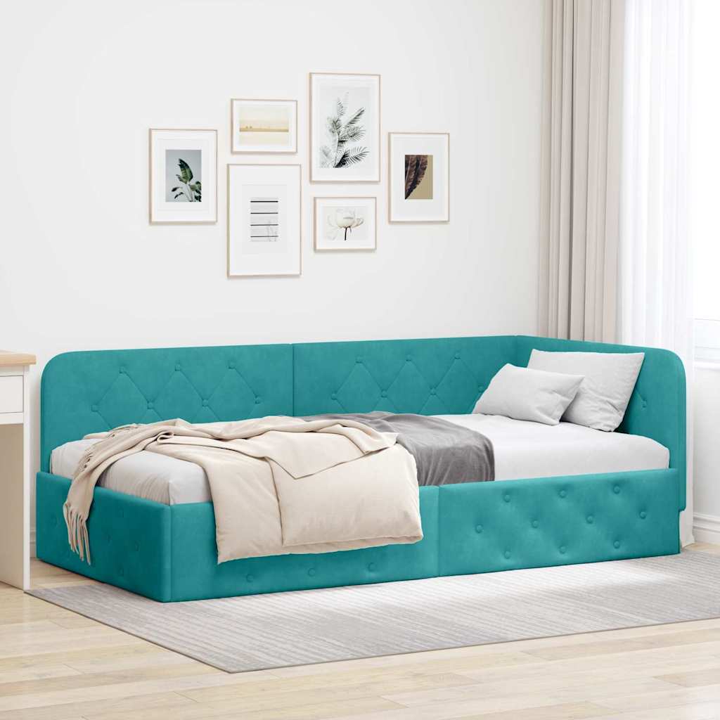 Cornice del letto ad angolo Turchese 90 x 200 cm Velluto