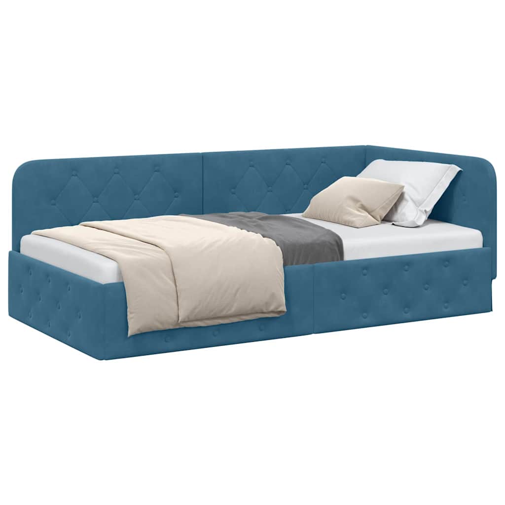 Cornice del letto ad angolo Blu 100 x 200 cm Velluto
