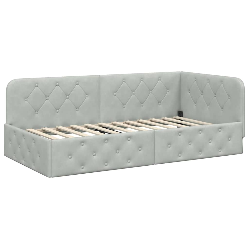 Cornice del letto ad angolo Grigio chiaro 100 x 200 cm Velluto