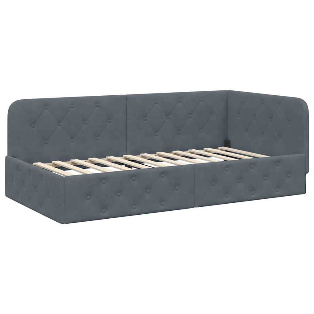 Cornice del letto ad angolo Grigio scuro 100 x 200 cm Velluto