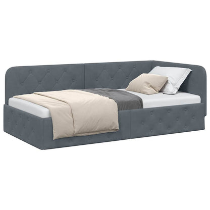 Cornice del letto ad angolo Grigio scuro 100 x 200 cm Velluto