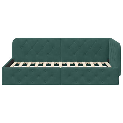 Cornice del letto ad angolo Verde Scuro 100 x 200 cm Velluto