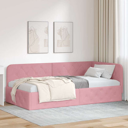 Cornice del letto ad angolo Rosa 100 x 200 cm Velluto