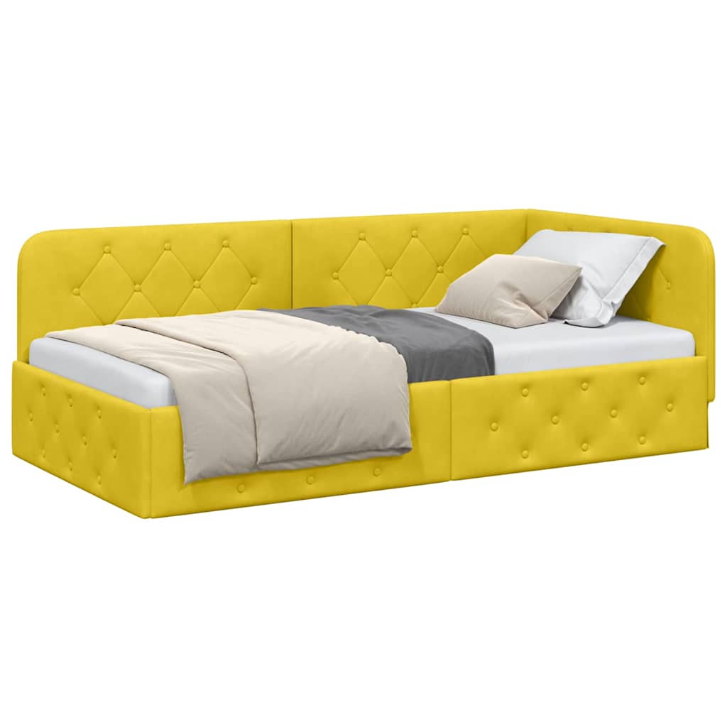 Cornice del letto ad angolo Giallo 100 x 200 cm Velluto