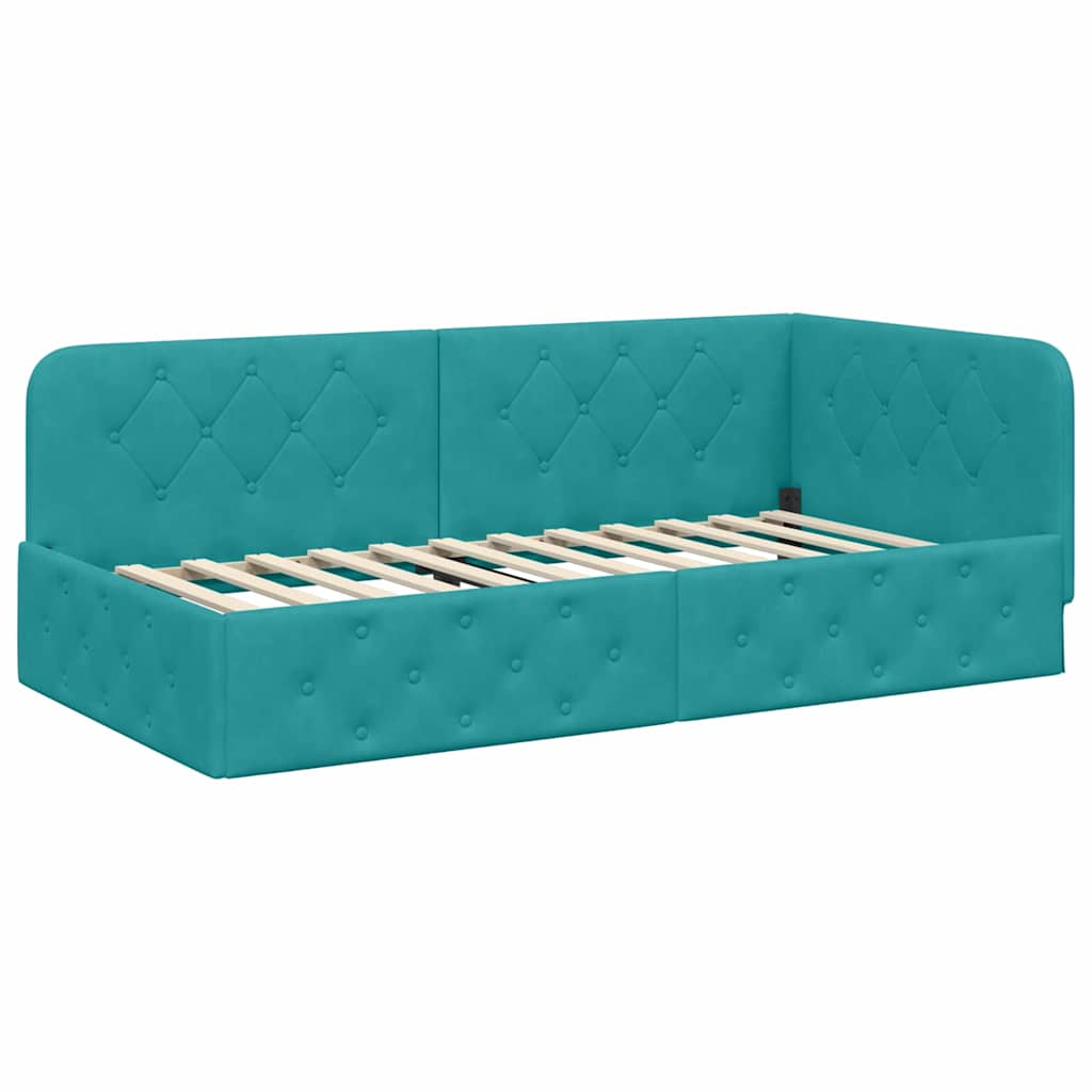 Cornice del letto ad angolo Turchese 100 x 200 cm Velluto