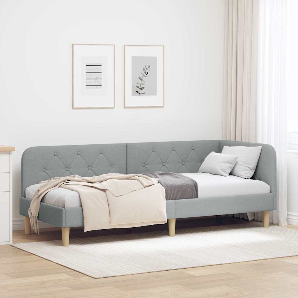 Cornice del letto ad angolo Grigio chiaro 80 x 200 cm Tessuto