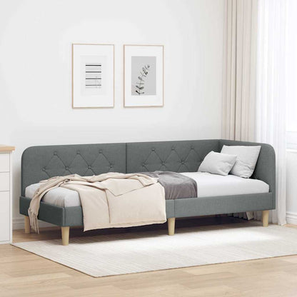 Cornice del letto ad angolo Grigio scuro 80 x 200 cm Tessuto