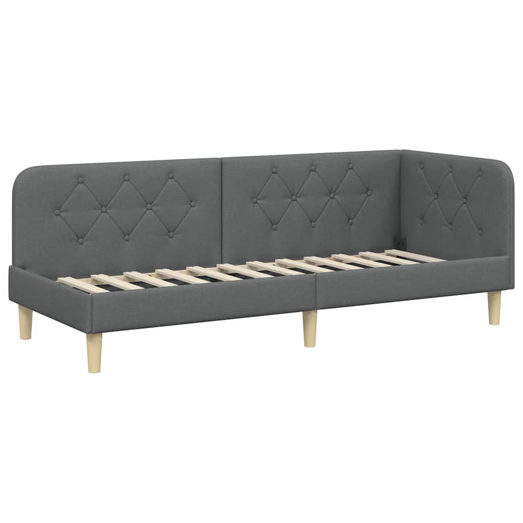 Cornice del letto ad angolo Grigio scuro 80 x 200 cm Tessuto