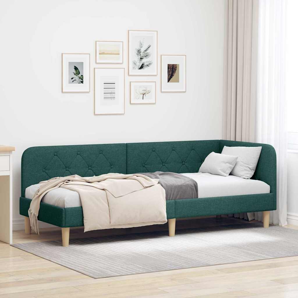 Cornice del letto ad angolo Verde Scuro 80 x 200 cm Tessuto