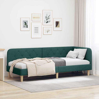 Cornice del letto ad angolo Verde Scuro 80 x 200 cm Tessuto