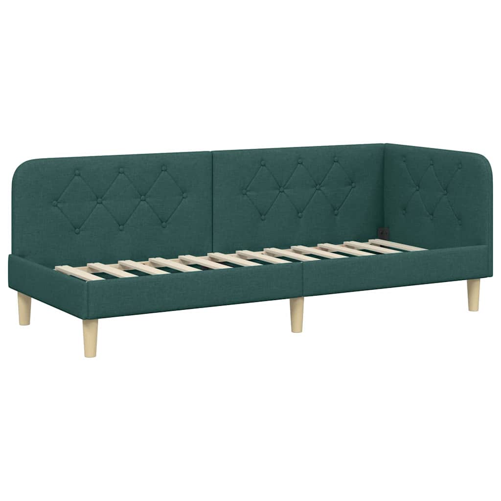 Cornice del letto ad angolo Verde Scuro 80 x 200 cm Tessuto