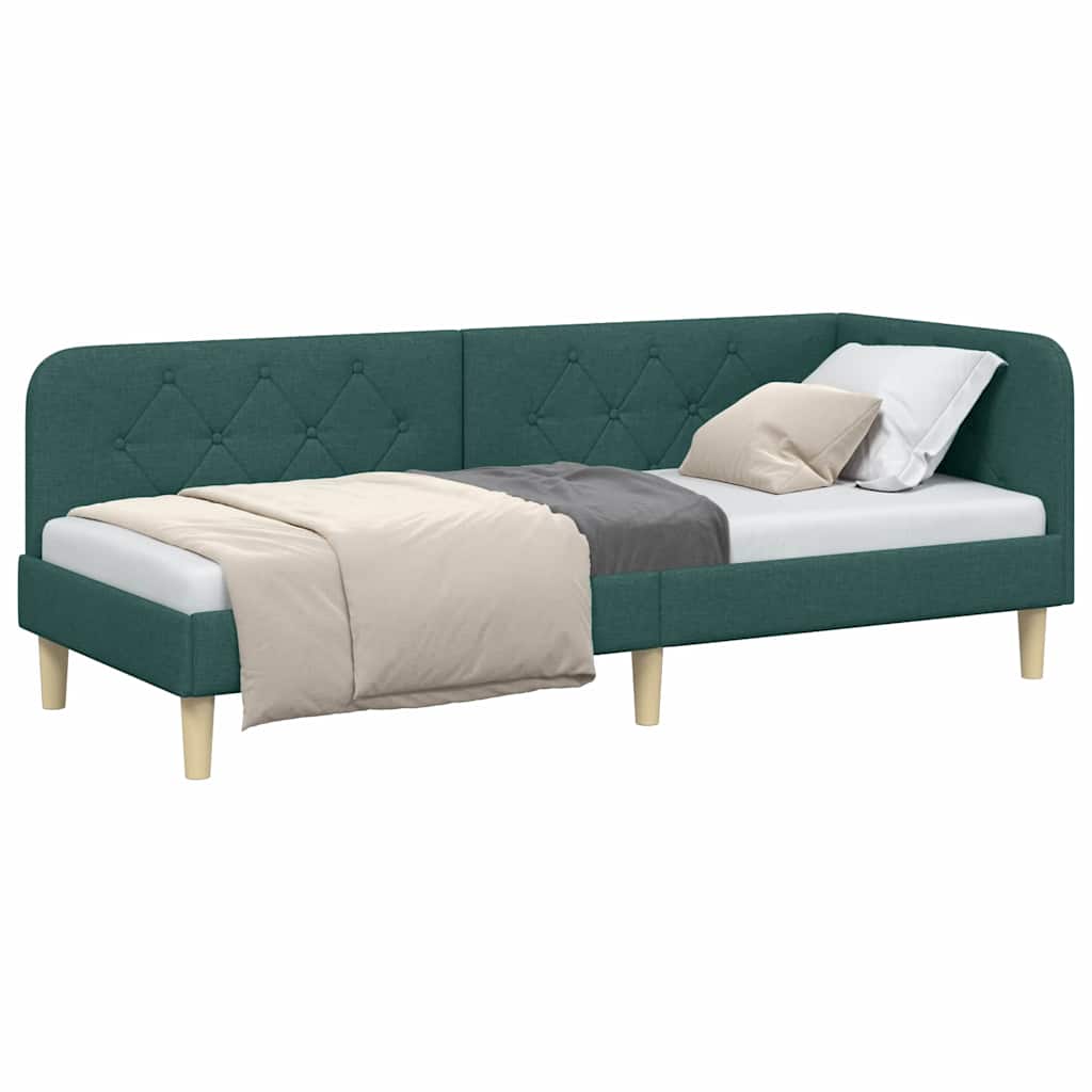 Cornice del letto ad angolo Verde Scuro 80 x 200 cm Tessuto