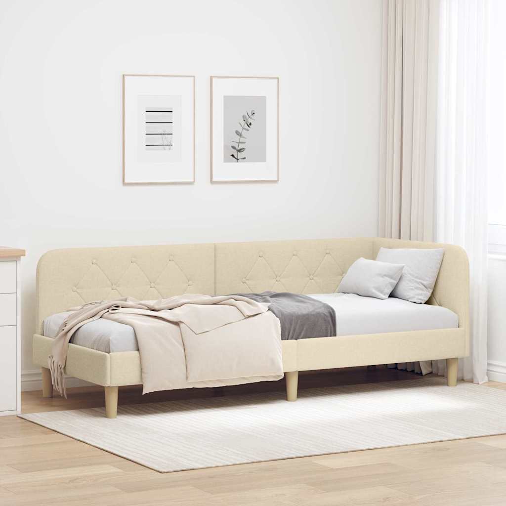 Cornice del letto ad angolo Crema 80 x 200 cm Tessuto