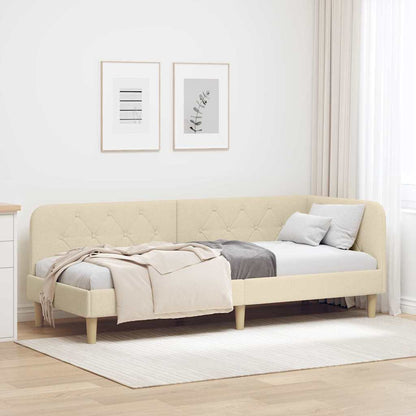Cornice del letto ad angolo Crema 80 x 200 cm Tessuto